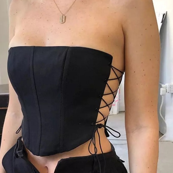 Black Corset Bustier Tops